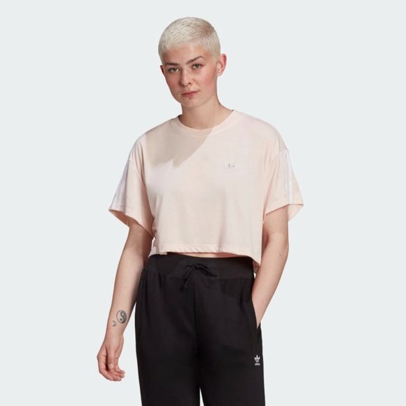 Adidas Cropped Tee in Pink Tint - Picture 1 of 11